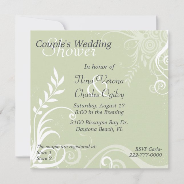 Invitation Wedding shower du couple vert et blanc (Devant)