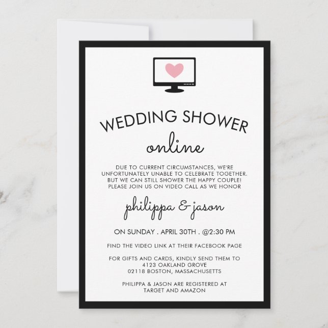 Invitation Wedding shower du couple virtuel de l'ordinateur m (Devant)