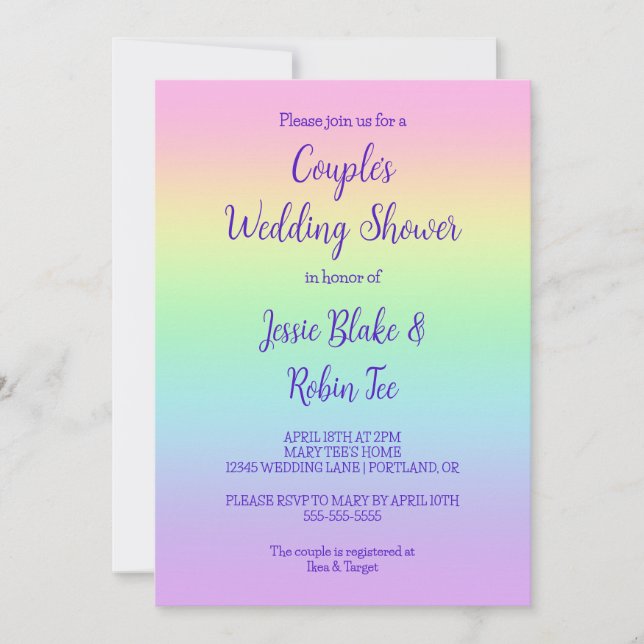 Invitation Wedding shower du Pastel Rainbow Couple (Devant)