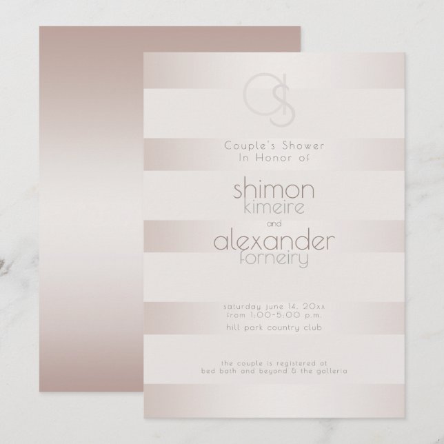 Invitation Wedding shower | Élégante bande de perle moderne à (Devant / Derrière)