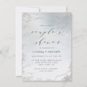 Invitation Wedding shower en argent poli bleu Ombre Dusty