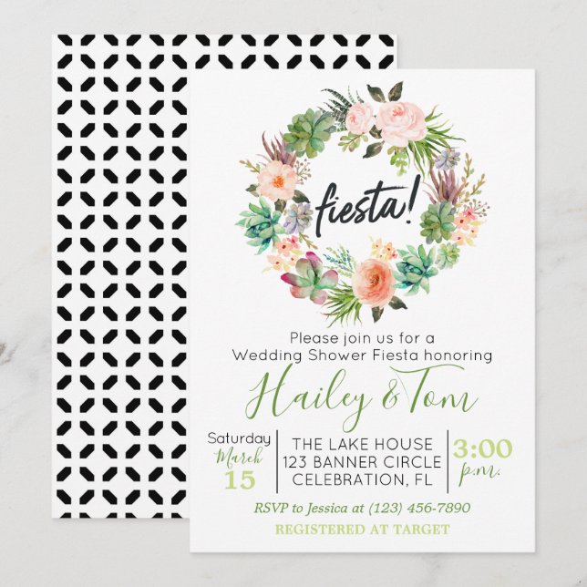 Invitation Wedding shower Fiesta Succulent Wreath (Devant / Derrière)