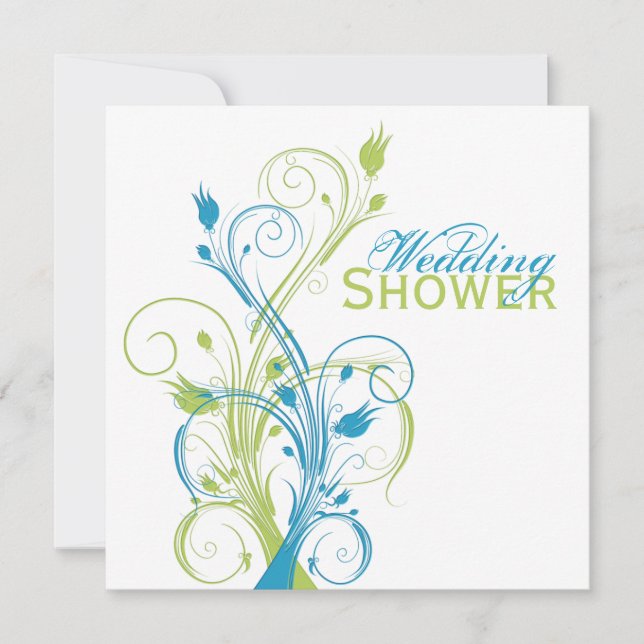 Invitation Wedding shower Floral Blanc Bleu (Devant)