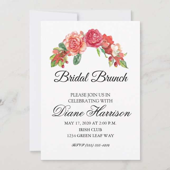 Invitation Wedding shower floral rose et pêche (Devant)