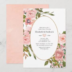Invitation Wedding shower floral rose et Rose or