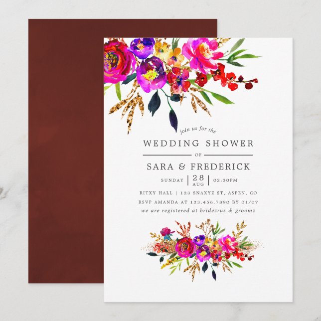 Invitation Wedding shower Floral Watercolor (Devant / Derrière)