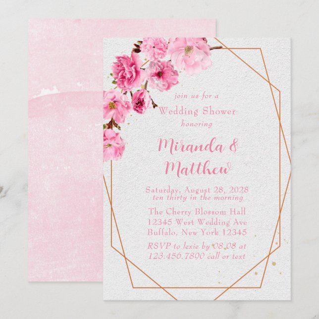 Invitation Wedding shower géométrique Chic rose cerisier (Devant / Derrière)