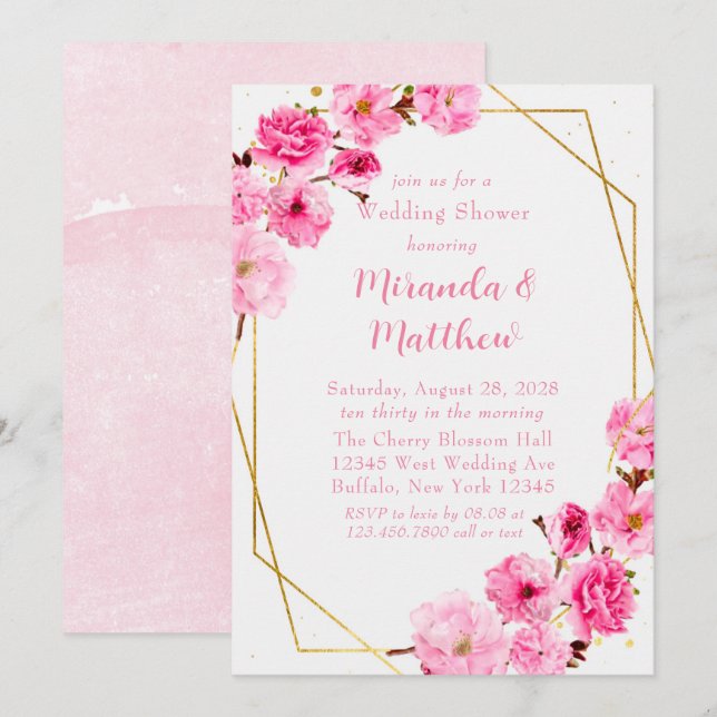 Invitation Wedding shower géométrique Chic rose cerisier (Devant / Derrière)