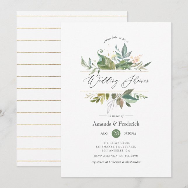 Invitation Wedding shower géométrique Serenity Greenery (Devant / Derrière)