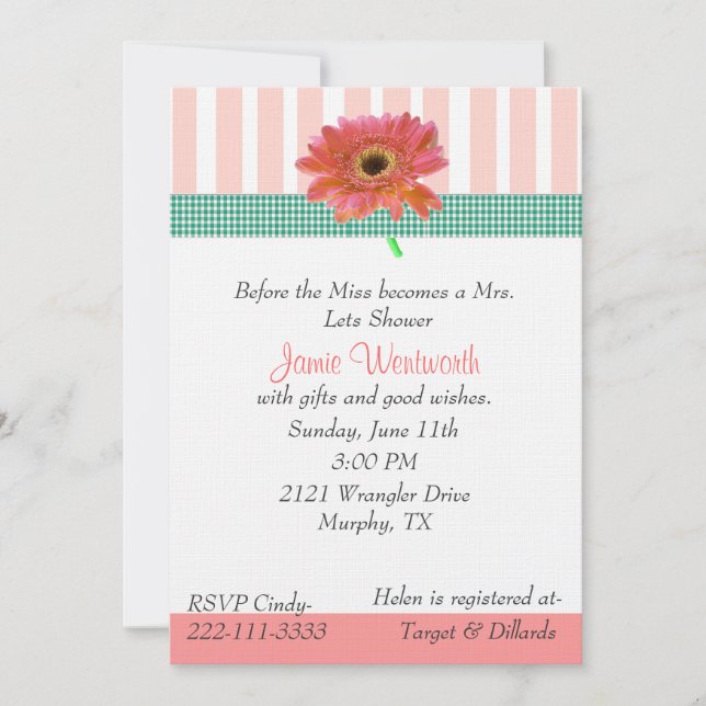 Invitation Wedding shower Gerber Daisy (Devant)