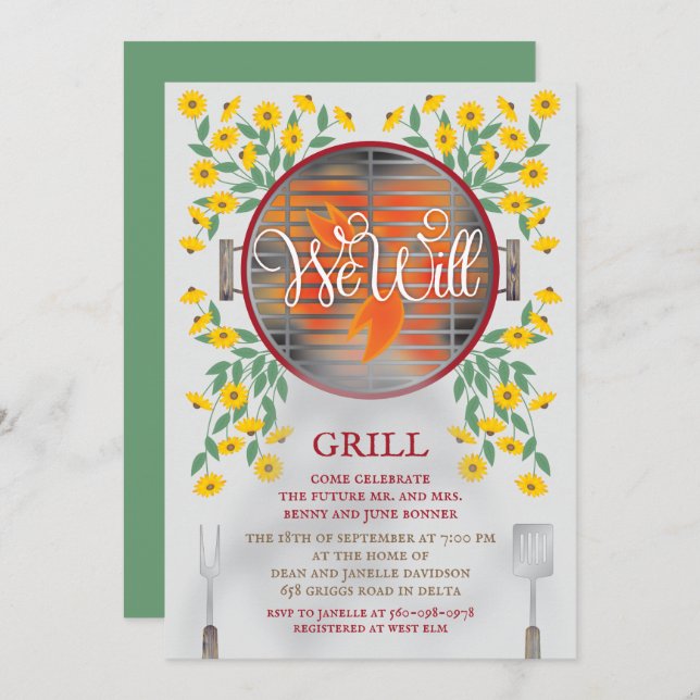 Invitation Wedding shower Grill (Devant / Derrière)