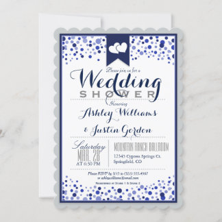 Invitation Wedding shower gris argenté, blanc et bleu marine