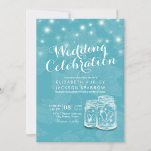 Invitation Wedding shower Mason Jar Chaîne Lumières Floral Bl