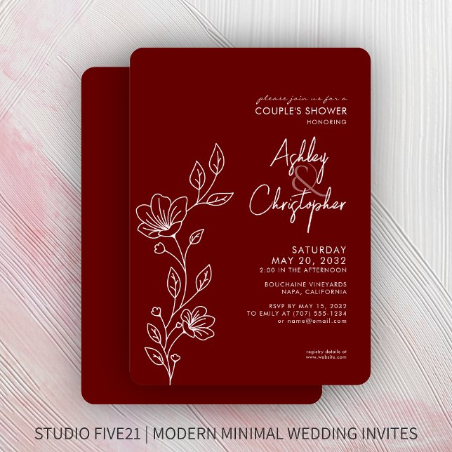 Invitation Wedding shower moderne de Crimson Red Outline (Créateur téléchargé)