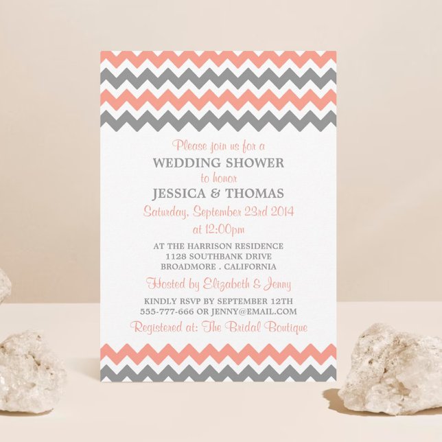 Invitation Wedding shower moderne rose et gris Chevron (Créateur téléchargé)