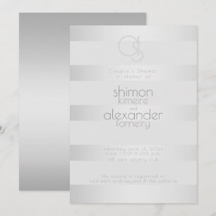 Invitation Wedding shower   Monogramme à rayures argentées lu
