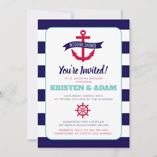 Invitation Wedding shower nautique Ancres d'invitation Aweigh (Devant)