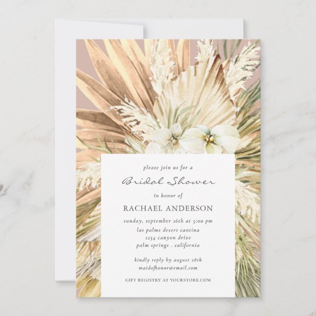 Invitation Wedding shower nuptial moderne de la Pampas Grass  (Devant)