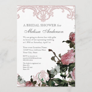 Invitation Wedding shower nuptial, Rose de Trellis