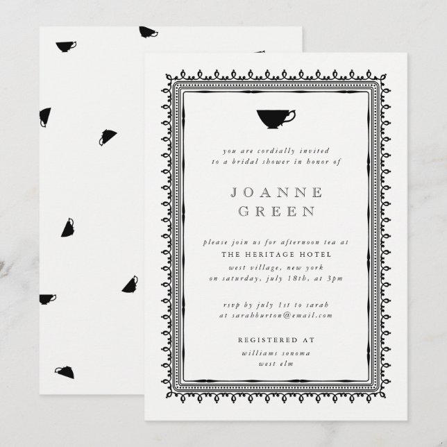 Invitation Wedding shower/nuptiale du thé de l'après-midi Reg (Devant / Derrière)