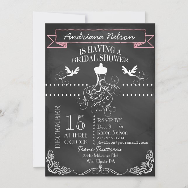 Invitation Wedding shower Pink Chalkboard (Devant)