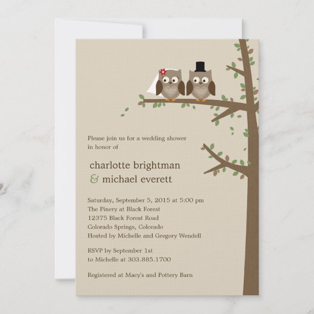 Invitation Wedding shower/Répétition des Chouettes d'amour In (Devant)