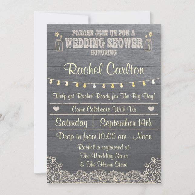 Invitation Wedding shower Rustic Mason Jar (Devant)