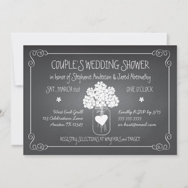 Invitation Wedding shower rustique de couples de pot de maçon (Devant)