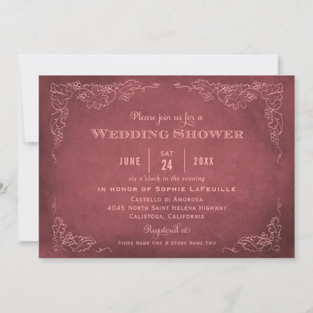 Invitation Wedding shower rustique rouge foncé (Devant)
