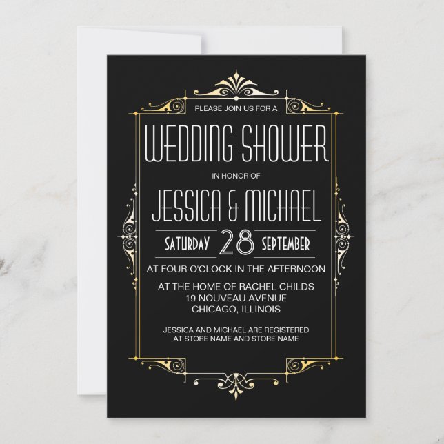 Invitation Wedding shower thématique des années 20 | Style Ar (Devant)