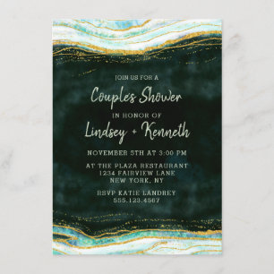 Invitation Wedding shower turquoise d'Agate Vert & Or Couple