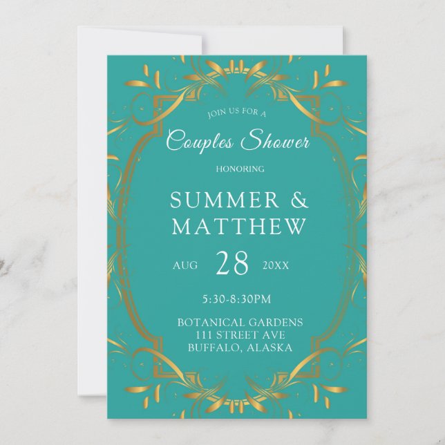 Invitation Wedding shower Turquoise et Gold (Devant)