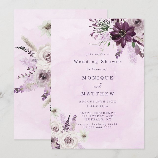 Invitation Wedding shower Wisteria Lavender White  (Devant / Derrière)