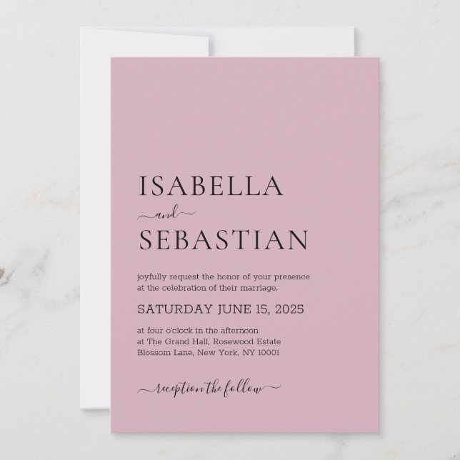 Invitation Wedding Simple Blush Pink (Devant)