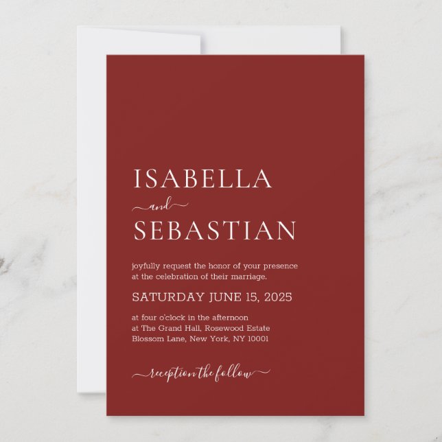 Invitation Wedding Simple Dark Red (Devant)
