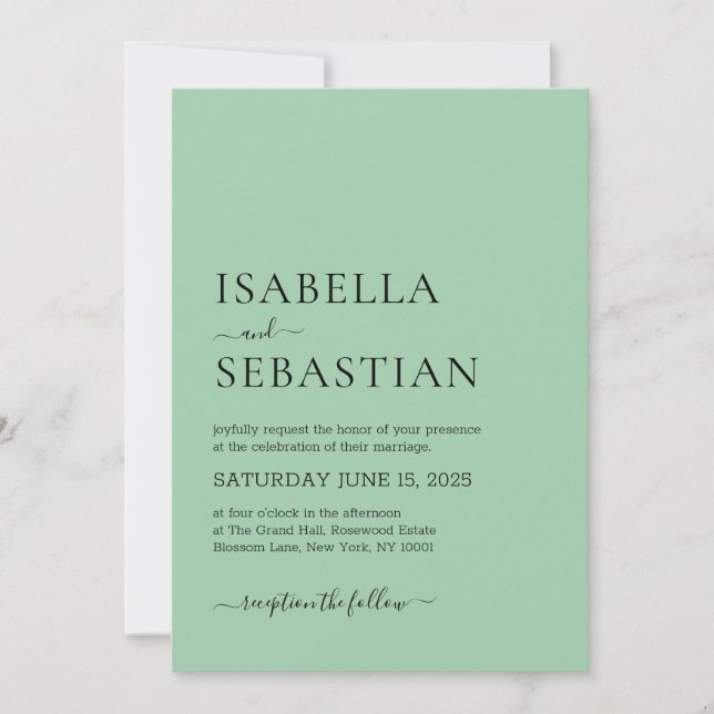 Invitation Wedding Simple Dark Sea Green (Devant)