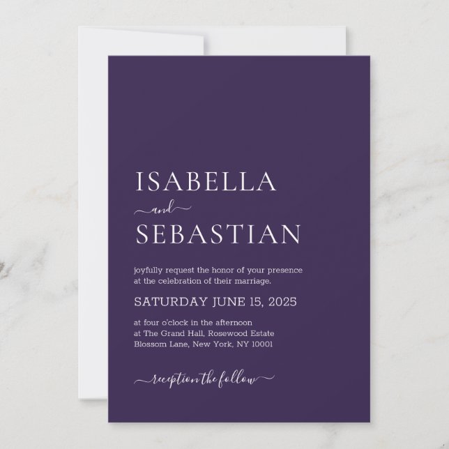 Invitation Wedding Simple Deep Violet (Devant)