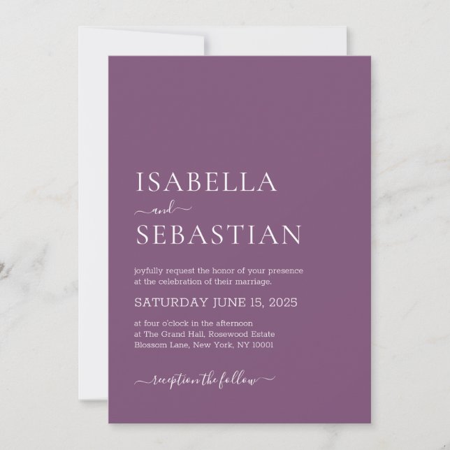 Invitation Wedding Simple Lavender Purple (Devant)