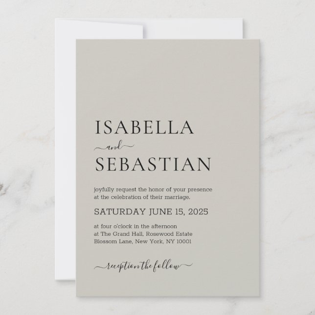 Invitation Wedding Simple Modern Light Gray (Devant)