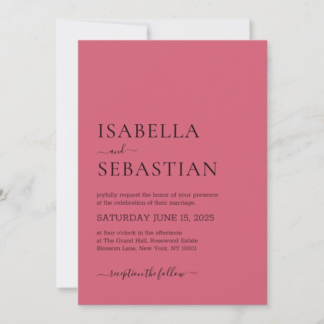 Invitation Wedding Simple Modern Pale Violet Red (Devant)