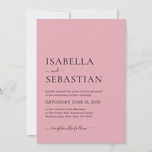 Invitation Wedding Simple Pastel Pink (Devant)