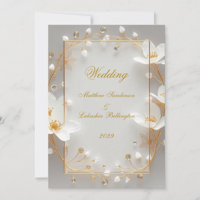 Invitation Wedding White Gold Modern Sophisticated Classy (Devant)