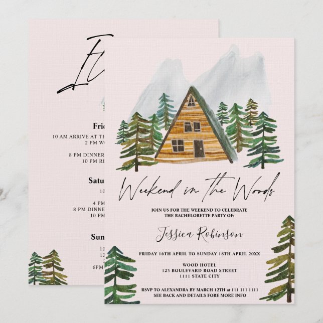 Invitation Week-end à la fête de bachelorette en aquarelle de (Devant / Derrière)