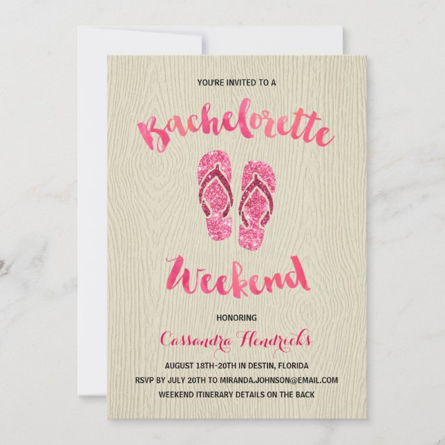 Invitation Week-end Bachelorette avec Parties scintillant ros (Devant)