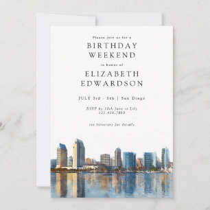 Invitation Week-end d'anniversaire à San Diego en aquarelle
