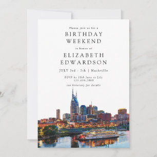 Invitation Week-end d'anniversaire aquarelle à Nashville