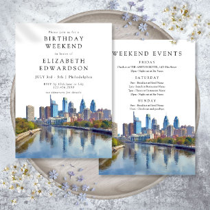 Invitation Week-end d'anniversaire aquarelle de Philadelphie