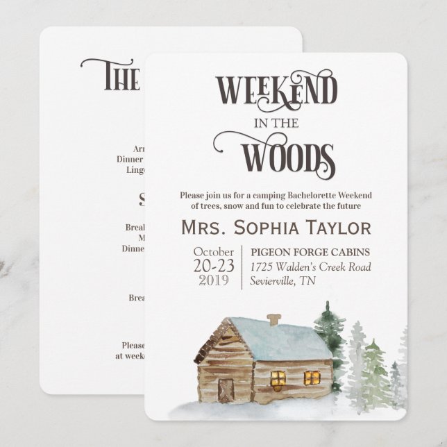 Invitation Week-end dans l'invitation de Woods (Devant / Derrière)