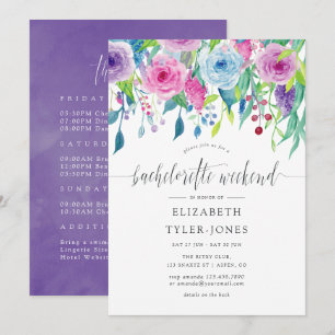 Invitation Week-end de Bachelorette Florale à thème ultra vio