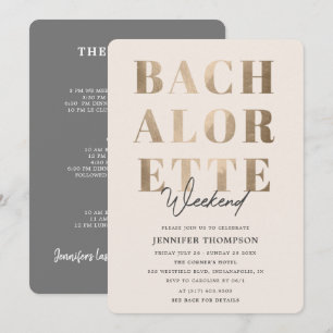 Invitation Week-end de Bachelorette Moderne Taupe & Or